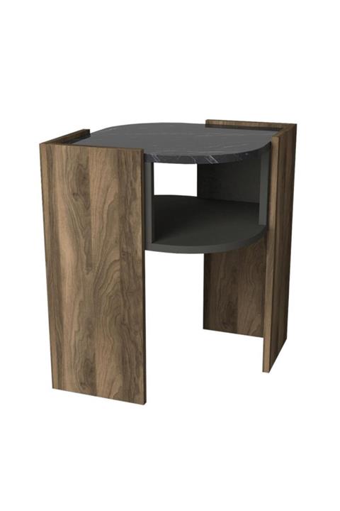 Dekorister Ceviz Marbel Koltuk Yan Sehpa