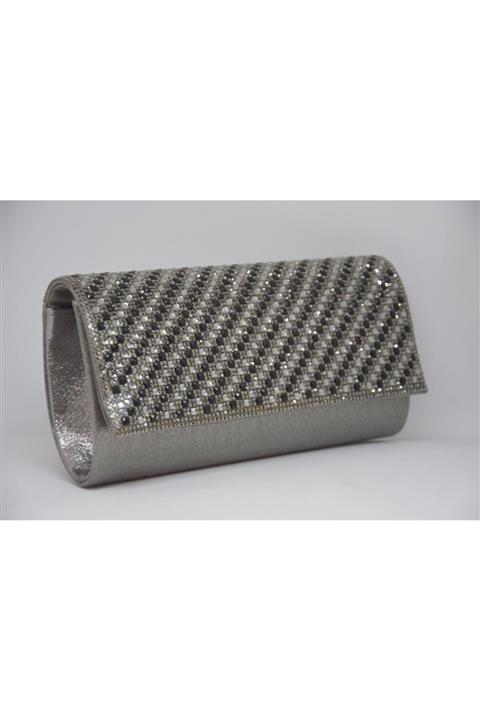 Mer Çanta Koyu Gri Taşlı Abiye Çanta