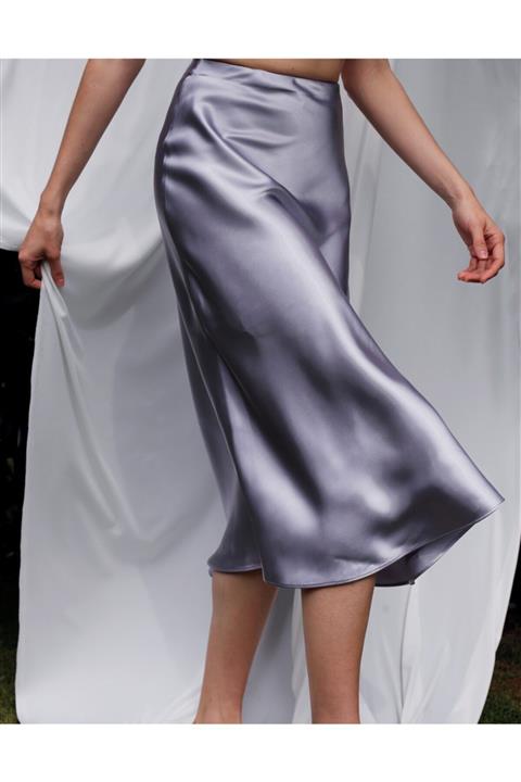 PİCCOLOBRAND Gri Saten Etek