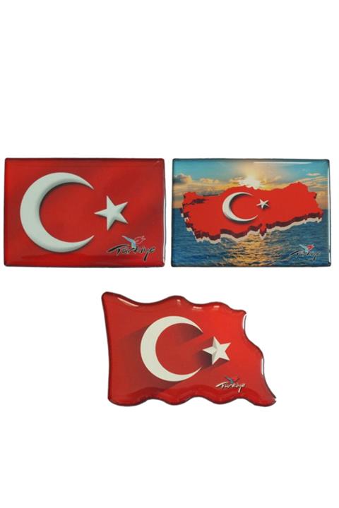 Myros Bayrak Temalı 3'Lü Buzdolabı Magnetleri Seti