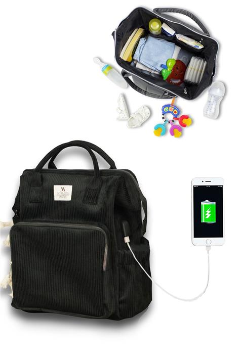 My Valice Smart Bag Usb'li Kadife Anne Bebek Bakım ve Sırt Çantası 1402 Siyah MV1693