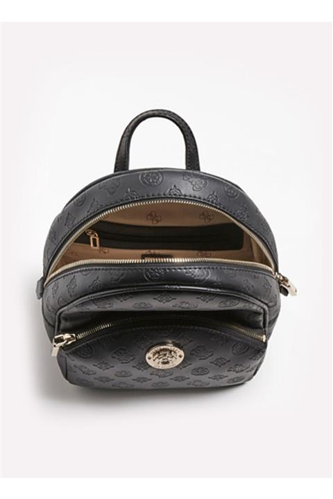 Guess Fermuarl Suni Deri Siyah Kadın Sırt Çantası