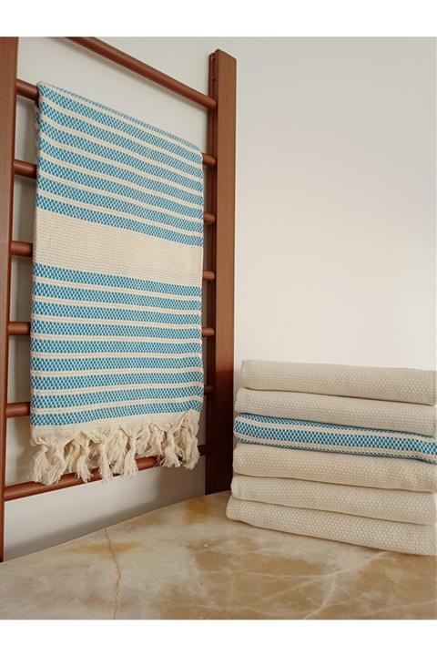 Dokubba %100 Pamuk Kesikkare Peştemal Açık Mavi