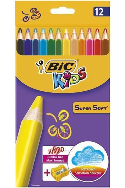 Bic Bıc Supersoft Jumbo Kuru Boya Kalemi 12 Renk Kalemtraşlı