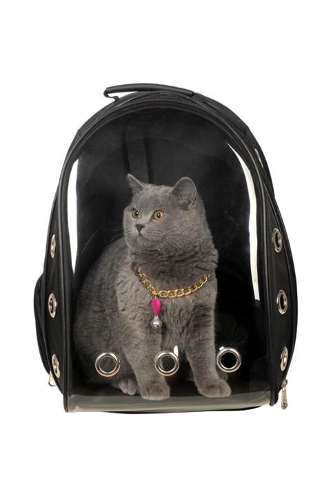 kedikerekedii Şeffaf Astronot Kedi Köpek Taşıma Çantası Siyah