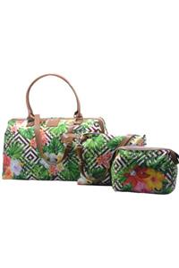 Babysi Mommy Bag Çiçekli Tasarım 3 Lü Set Baby Anne Bebek Bakım Ve Kadın Çantası