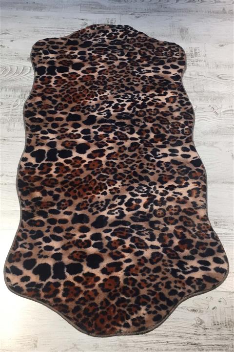 Bonny Home Ultrasoft Leopar Kahve Dekoratif Çift Başlı Post Peluş Halı Yolluk Makinede Yıkanabilir