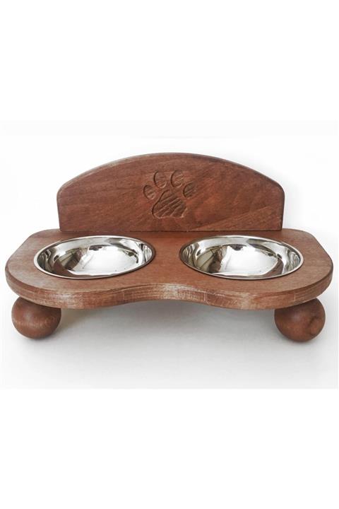 LYKKE PAWS Rustic Ahşap Mama Ve Su Kabı Standı Kedi Ve Küçük Irk Köpek Için