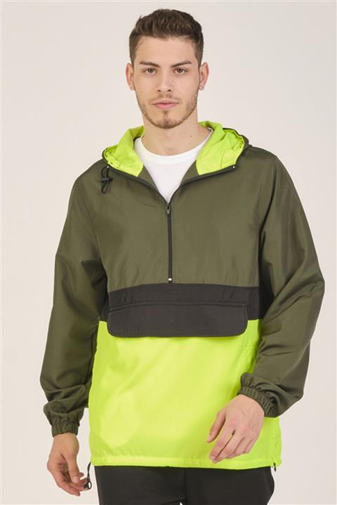 Mascarano Erkek Haki Kapüşonlu Yarım Fermuarlı Yağmurluk Rüzgarlık