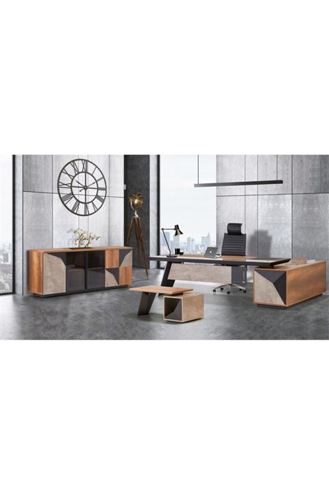 MODA OFİS BÜRO MOBİLYALARI Fly Etejerli Vip Masa Takımı 3 Parça