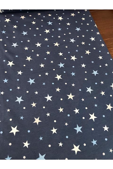 Bebek Özel Pamuklu Bebek Ve Çocuk Lastikli Çarşaf 40x80 Yıldızlı Lacivert