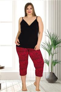 quilling Kadın Leopar Desenli Büyük Beden Kapri Pijama Takımı - Lady 10552 Battal Pijama Takımları