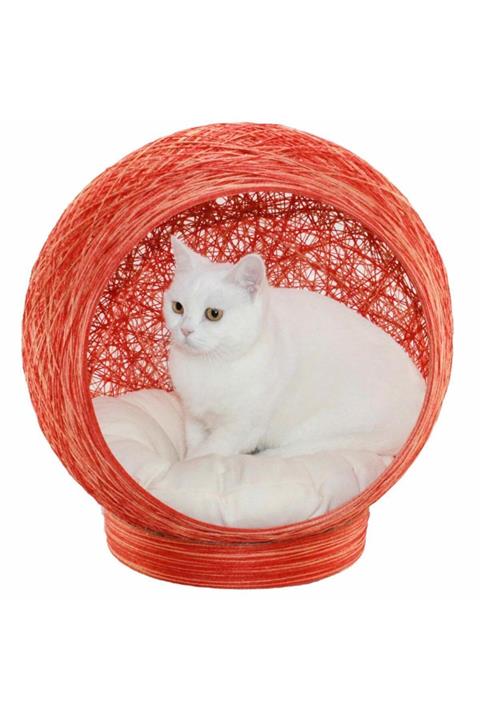 Alpi Kedi Ve Küçük Irk Köpek Yuvası Yastığı Yatağı Evi Ebruli Sarı Kırmızı