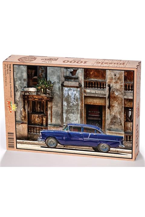 King Of Puzzle Havana Sokağı Ve Mavi Plymouth Ahşap Puzzle 1000 Parça