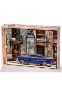 King Of Puzzle Havana Sokağı Ve Mavi Plymouth Ahşap Puzzle 1000 Parça