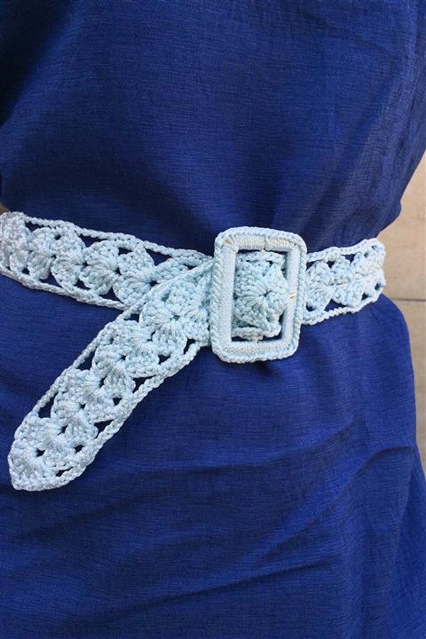 Tuğçe Saray Zey El Yapımı Pastel Mavi Örgü Kemer