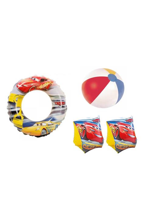 elife shop Es58260-1t Lisanslı Cars Arabalar Havuz Deniz Simit Kolluk Top Seti 3’lü Set