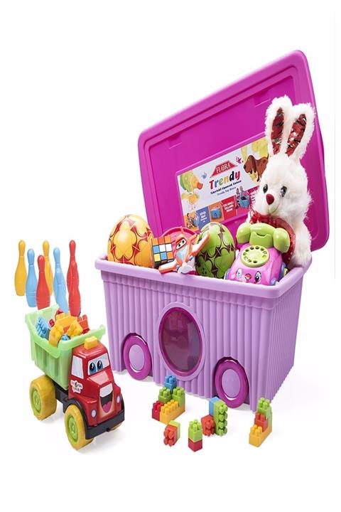 KGGOLDPAPER F379pembe Trendy Tekerlekli Oyuncak Saklama Kutusu 60 Litre Şeffaf Pembe