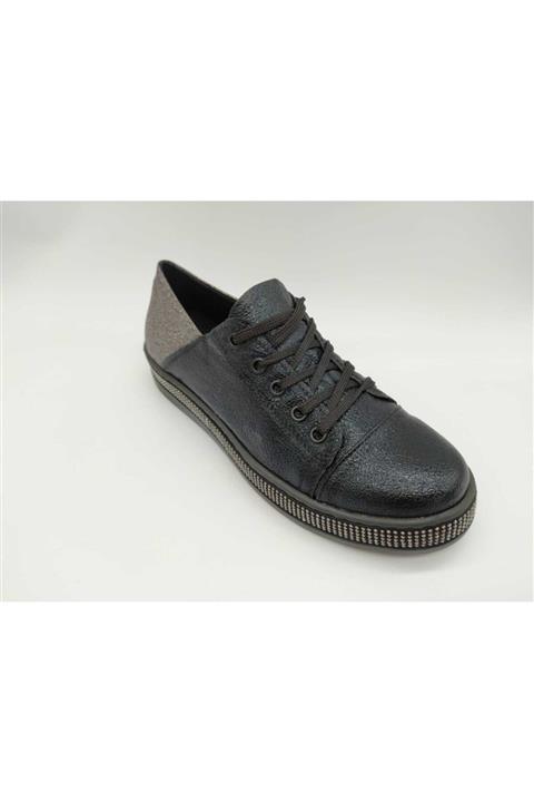 NO NAME Siber Gny Siyah Platin Taşlı Taban Bayan Günlük Ayakkabı