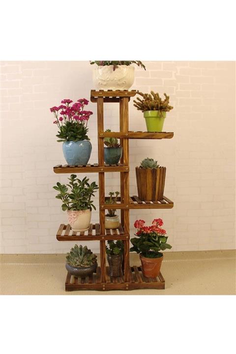 İnce Çizgi Ahşap Çiçeklik Kitaplık Saksılık Balkon Bahçe Standı Model 9