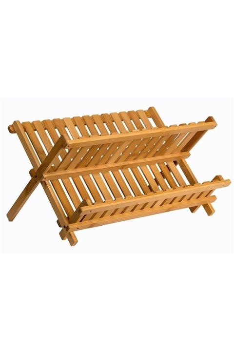 morponi Bambu Katlanabilir Tabaklık Bulaşıklık Küçük Boy 40 Cm X 33 Cm X 26 Cm