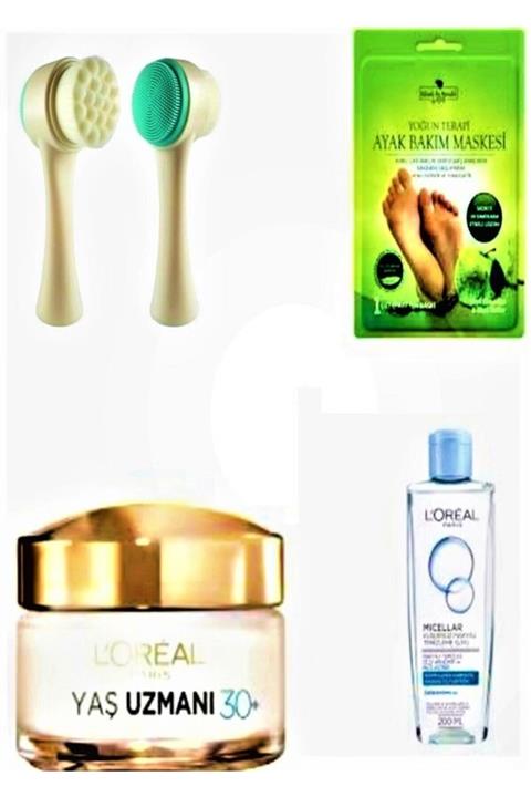 L'Oreal Paris +30 Yaş Kırışıklık Karşıtı Krem+Makyaj Temizleme Suyu+Rituel Ayak Bakım Maskesi+Yüz Temizleme Fırça