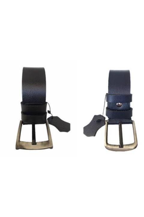 GoDeri %100 Hakiki Lüks Deri Süper 2'li Siyah, Lacivert Spor Kemer