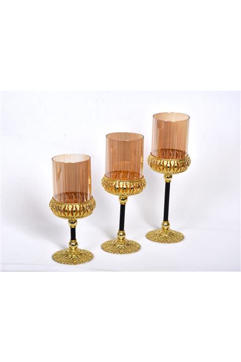 sevinchome Cam Metal Gold Şamdan 3'lü