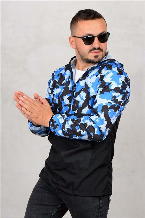 Edwox Erkek Mavi Ateş Desenli Yağmurluk E101