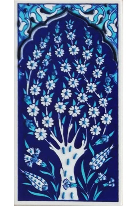 Armada Çini 10x20 cm m Ed 204 Kobalt Hayat Ağacı El Dekoru Çini Karo