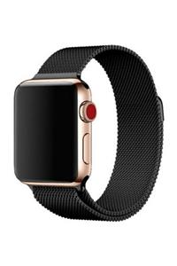 M90 Apple Watch 2 3 4 5 Uyumlu 38mm Ve 40mm Metal Gümüş Ve Siyah Trend Hasır Kordon