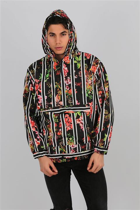 Penyelux Erkek Siyah Çiçek Desenli Yağmurluk