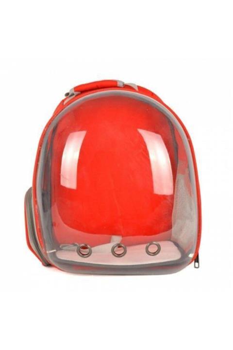 GND Kırmızı Şeffaf Astronot Kedi Taşıma Çantası Astkrm