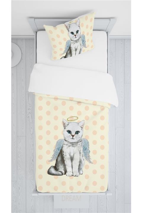 halımarkt Hm-b80 Sarı Zeminli Beyaz Kedi Sadece Yatak Örtüsü 140x220