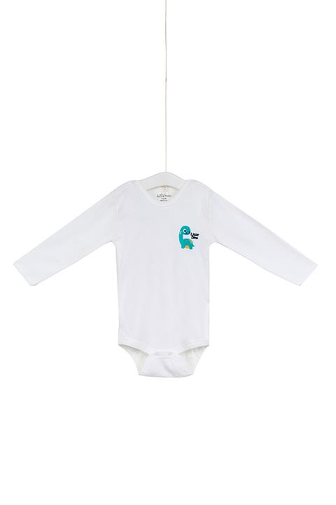 Aziz Bebe Little Dino Nakışlı Uzun Kollu Çıtçıtlı Body 12-36 Ay Azz001741