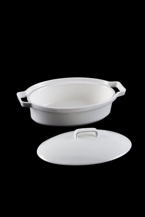 ACAR Bianco Perla Porselen Kapaklı Oval Fırın Kabı - 17 Cm