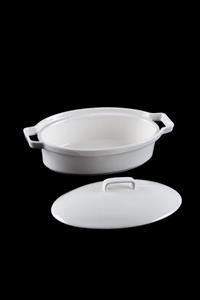 ACAR Bianco Perla Porselen Kapaklı Oval Fırın Kabı - 17 Cm