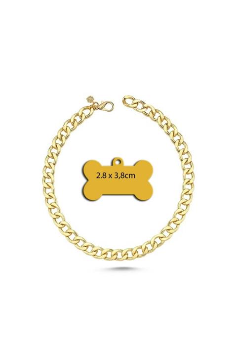 Thepassage Kedi Köpek Kolyesi - Gold-25 Cm+çelik Kaplama Kemik Şeklinde Künye(yavru Ve Küçük Irk Köpekler)