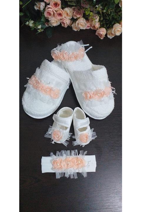 SÜSLÜTASARIM Lohusa Terlik Taç 4 Lü Set