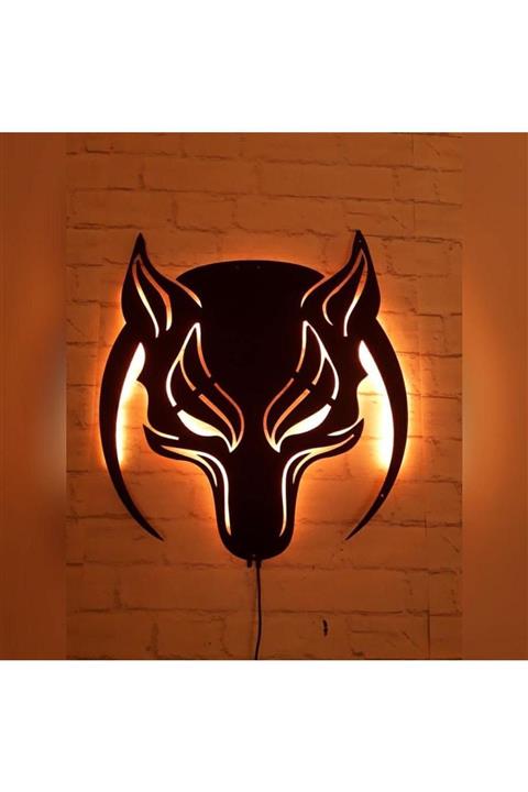 BİR2BİR HEDİYELİK Kurt Ledli Duvar Süsü Mdf Tablo Duvar Aksesuarı Ahşap Tablo