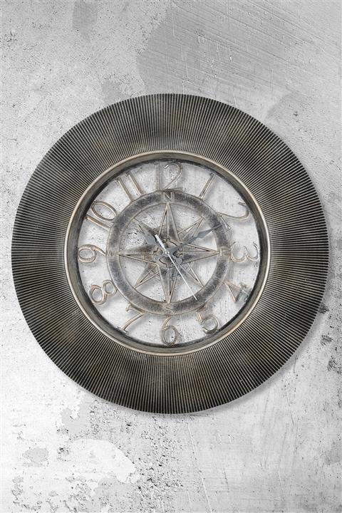 Muyika Design Muyika Lubro Gümüş Eskitme Rengi  Sessiz Mekanizmalı Vintage Style Dekoratif Duvar Saati 55x55cm