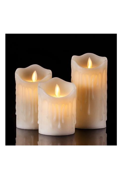 aksuticaret Alevli Led Mum Hareketli Alev Görünümlü Dekoratif Mum - 3lü Set