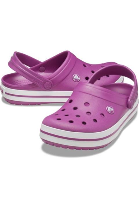 Crocs Vişne Mor Unisex Crocband Kenarı Beyaz Çizgili Terlik Sandalet 11016-54r