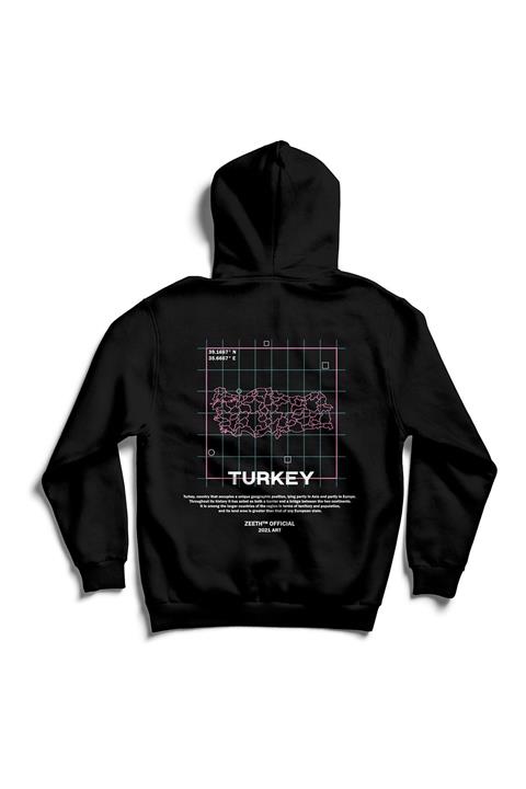 ZEETH ™ Turkey Baskılı Siyah Oversize Hoodie