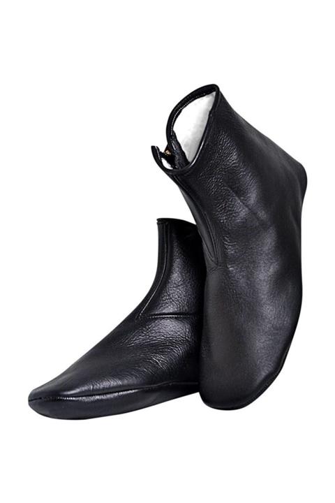 home trends Unisex Siyah %100 Koyun Derisi Fermuarlı Içi Komple Miflonlu Mest