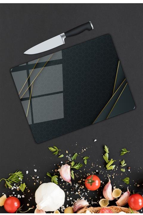 Pi Dekorasyon Siyah Cam Kesme Tahtası 25x35 cm