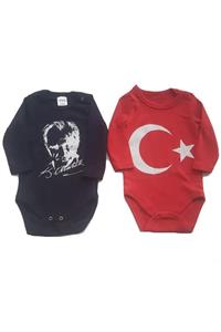 Fuar Baby Neşelibebek Fuar Baby FBBRS1858 Türkiye Bayrağı ve Atatürk 2 Li Uzun Kol Body Zıbın Seti 18 24 AY