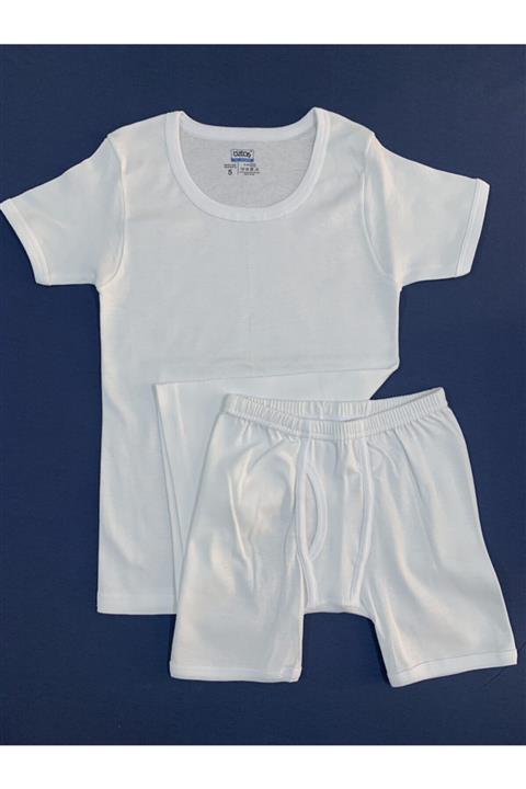 Öztaş Underwear Erkek Çocuk Beyaz Ribana Fanila Boxer Takım Set