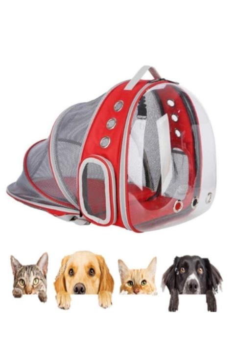 hediyeofisi Fileli Açılabilir Şeffaf Astronot Kedi Köpek Evcil Hayvan Taşıma Çantası Kırmızı
