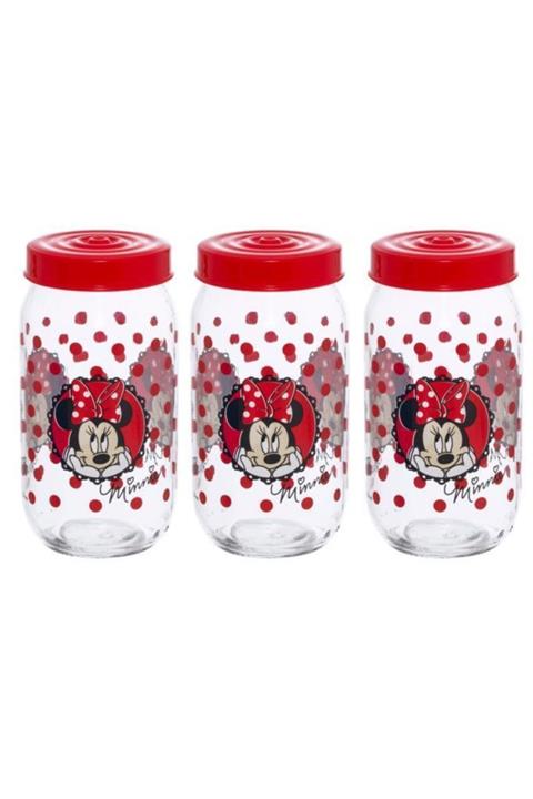 Herevin Üçlü 1000cc Minnie Desenli Cam Kavanoz Set
